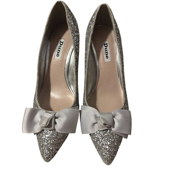 DUNE London Silver Glitter Bow Heels Size 38 / US 8 - Picture 3 of 11